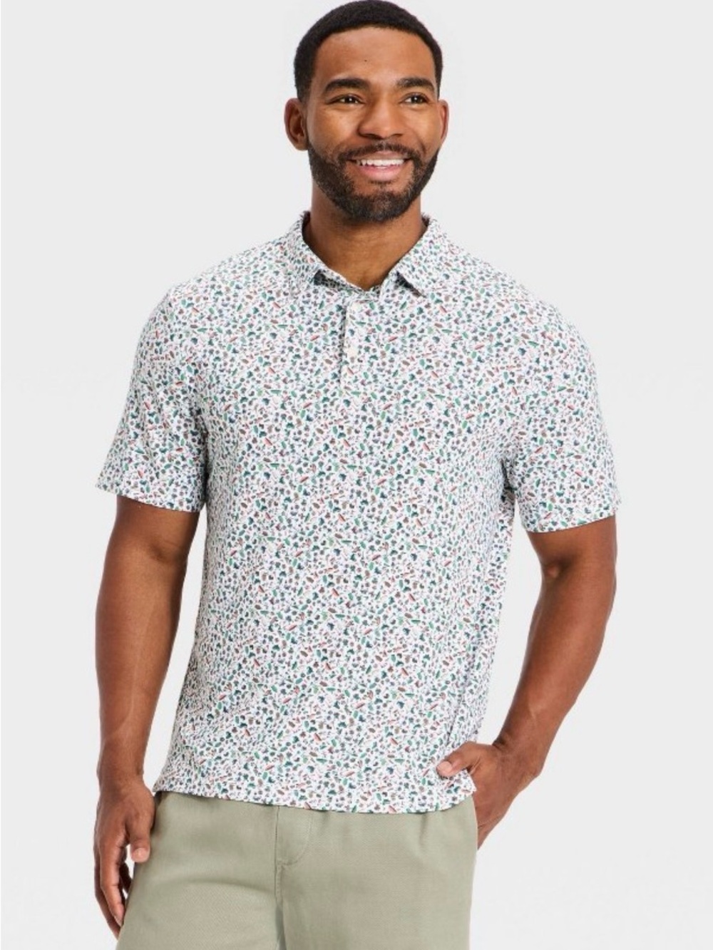 Goodfellow & Co Men’s Polo Shirt White Grill Print